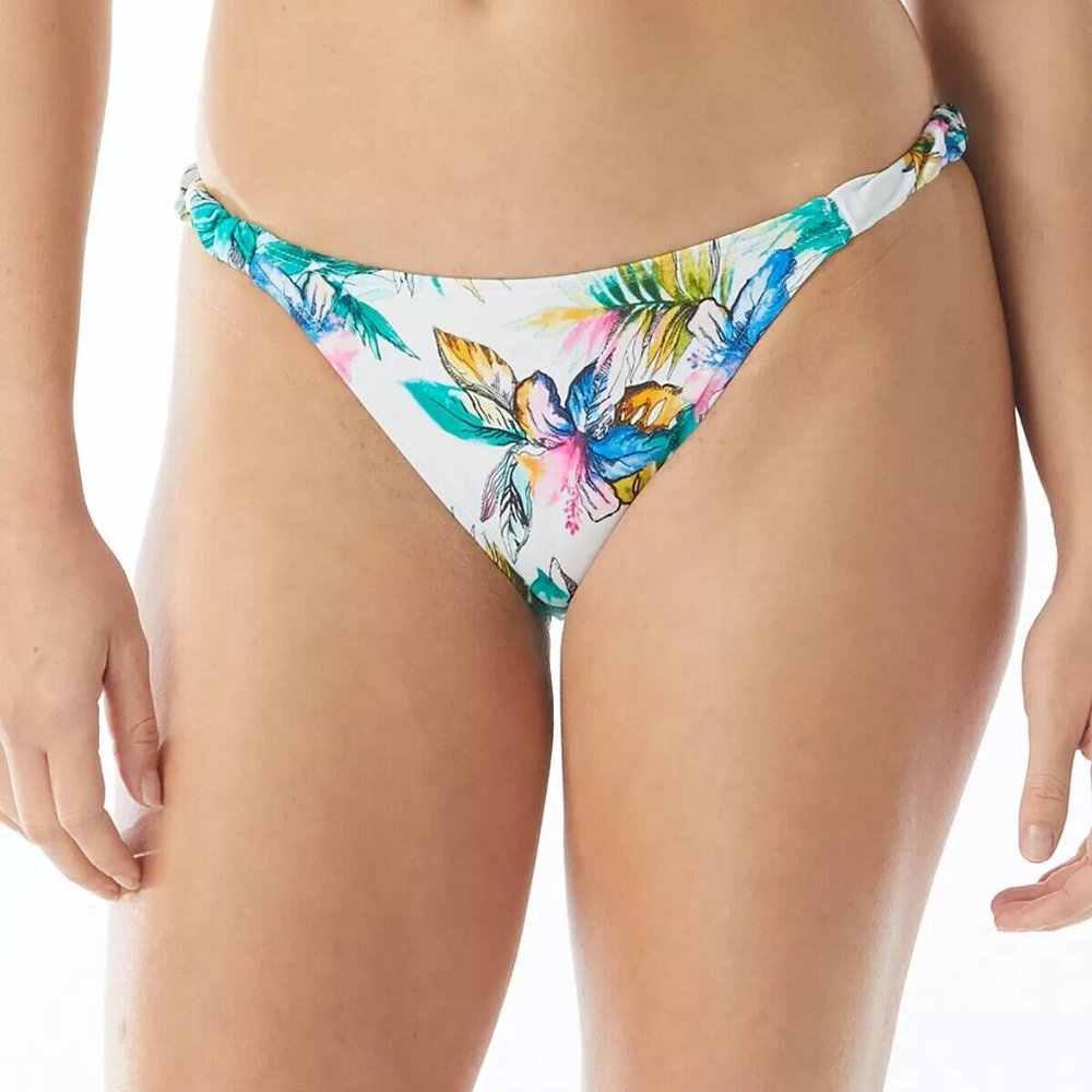 SUNDAZED Lizzie Printed Shirred-Strap Bikini Bottoms
